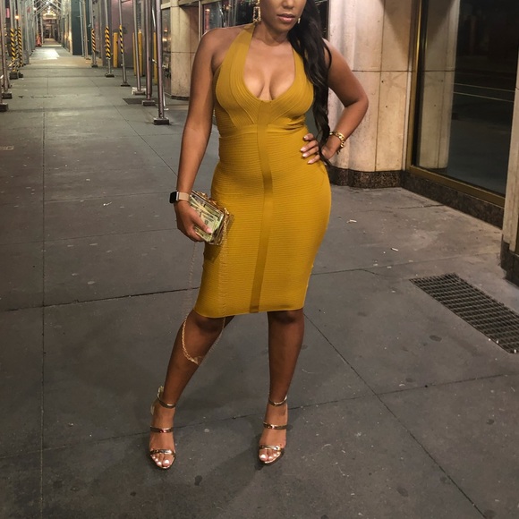 Dresses & Skirts - Mustard bandage halter dress